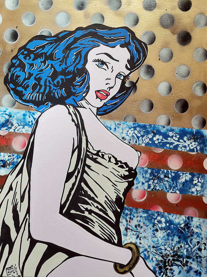 NAKED POP GIRL roy lichtenstein vs Kuni 80 x 60 canvas spray paint stencil