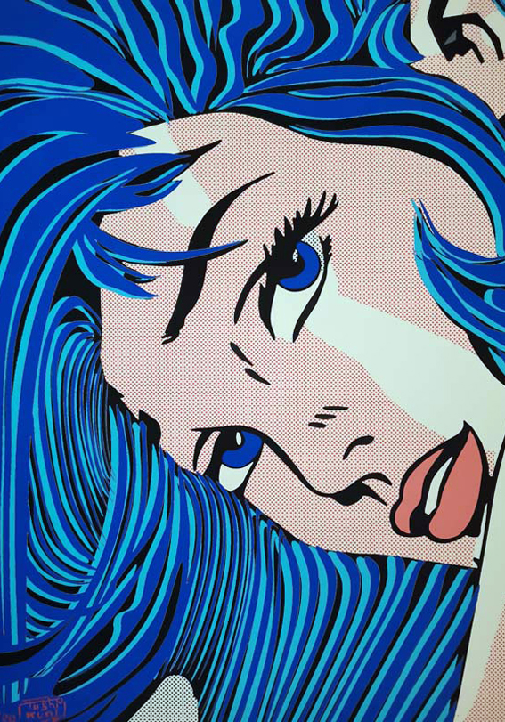 BLUE MANE (Roy Lichtenstein VS Kuni) by TUSHIKUNI 1973 42 x 59 cm (16.5" x 23.22 ") MIXED MEDIA ARTWORK Giclée real pigment ink Original Artwork Hand numbered */30 textured Coton Art paper Hand signed Year 2023