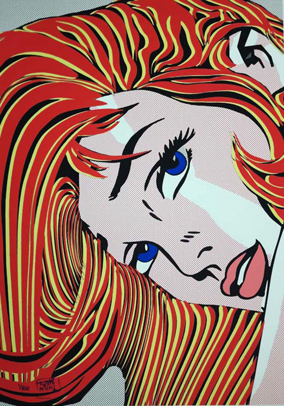 RED MANE (Roy Lichtenstein VS Kuni) by TUSHIKUNI 1973 42 x 59 cm (16.5" x 23.22 ") MIXED MEDIA ARTWORK Giclée real pigment ink Original Artwork Hand numbered */30 textured Coton Art paper Hand signed Year 2023