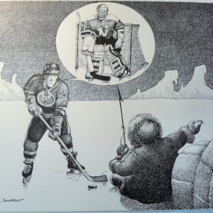 "HOCKEY SUR GLACE" (taille 50 x 29.5 cm) LARGE planche originale de Claude SERRE publiée en 1991 dans album "la forme olympique" et "sport" ed. Glénat - Rare signé (taille 50 x 29.5 cm) plume encre et aquarelle . Ce dessin est une planche originale unique faite de la main de Claude Serre. Elle compte parmi les dessins publiés de Claude Serre. Faisant parie de l'album "la forme olympique ".  avis aux collectionneurs. CE DESSIN EST EN PARFAIT ETAT 