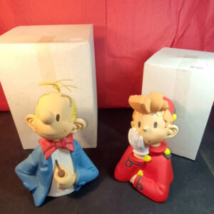 BUSTES SPIROU ET FANTASIO statuette résine d'aprés Franquin / 14 cm  signé par Marie Leblon pour Leblon Delienne année 1990 tirage 250 ex avec boites