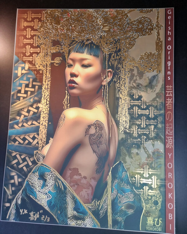 GEISHA ORIGINS 2 by YOROKOBI (XL Gold embellished edition) Hand numbered 2/3 60X80 cm - EDITION 2025 textured Coton Art paper 310 gr – Image 14