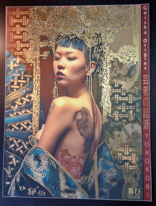 GEISHA ORIGINS 2 by YOROKOBI (XL Gold embellished edition) Hand numbered 2/3 60X80 cm - EDITION 2025 textured Coton Art paper 310 gr – Image 2