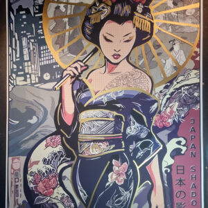 "JAPAN SHADOWS 4" by YOROKOBI (XL Gold embellished edition) Hand numbered 2/5 60X80 cm - EDITION 2025 textured Coton Art paper 240 gr