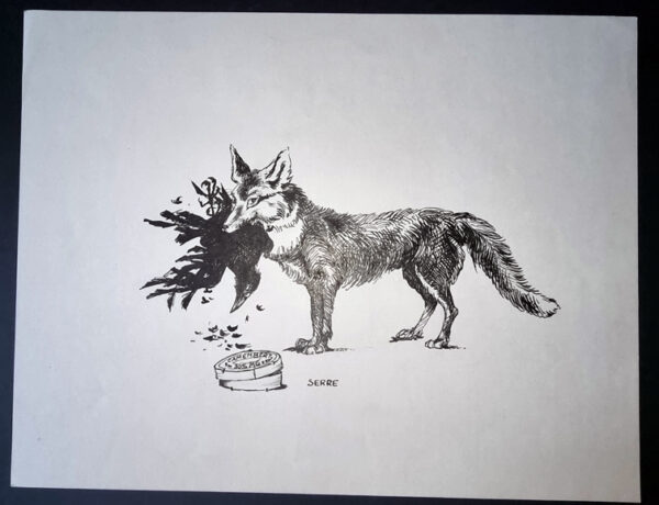 "LE CORBEAU ET LE RENARD" Planche Originale Rare signée Claude Serre 1960 (taille totale 21 x 27 cm) – Image 2