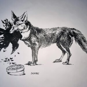 "LE CORBEAU ET LE RENARD" Planche Originale Rare signée Claude Serre 1960 (taille totale 21 x 27 cm)