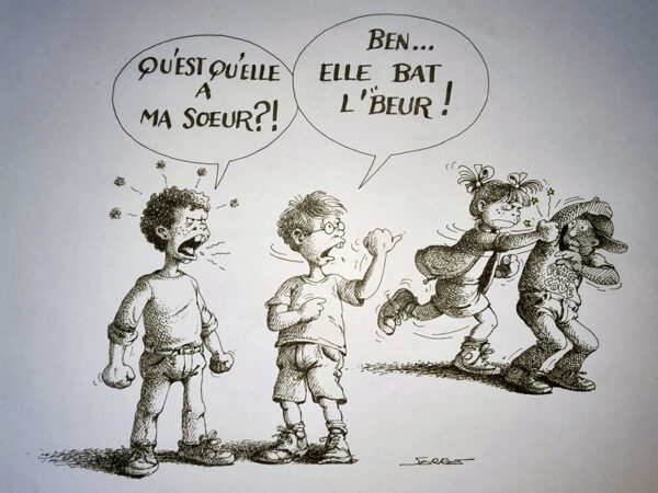 "TA SOEUR ELLE BAT LE BEUR" Planche Originale Rare signée Claude Serre (taille 32 x 24 cm)