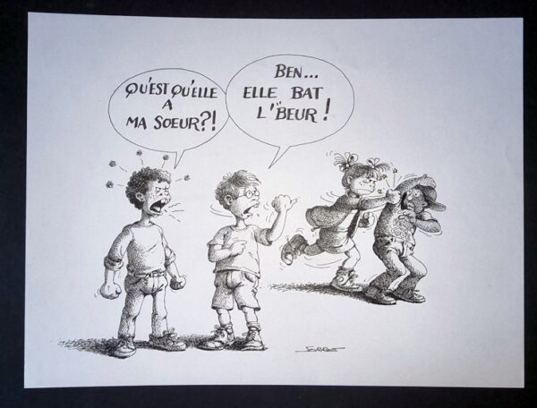 "TA SOEUR ELLE BAT LE BEUR" Planche Originale Rare signée Claude Serre (taille 32 x 24 cm) – Image 2