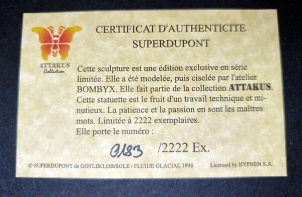 SUPERDUPONT  Figurine ATTAKUS 1999 tirage 2222 exemplaires neuve dans sa boite certificat et ex libris signé par Solé – Image 11