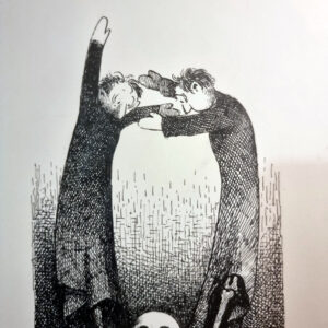 "La mort marionnettiste" Planche Originale inédite signée Claude Serre 1981 (taille totale 21 x 29 cm)