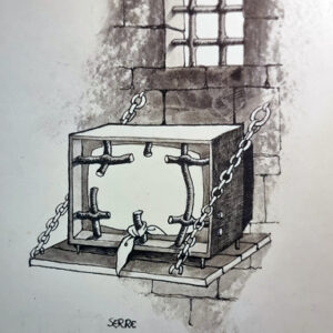 "la télévision en prison" Planche Originale signée Claude Serre réalisée fin des années 1970 (taille totale 21 x 27 cm)