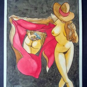"année de veuvage" dessin original de BARBE André François (1936-2014) aquarelle et encre papier Dim 20 x 30 cm 1988  Rare