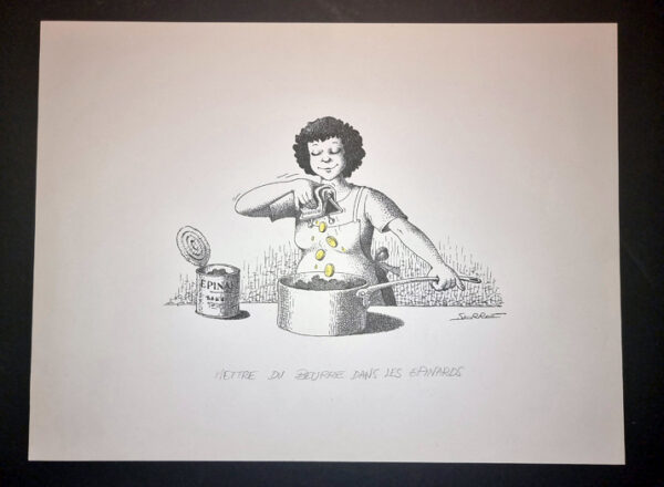 "Mettre du beurre dans les épinards" Planche Originale Rare signée Claude Serre publiée dans album "le beurre 1994 (taille totale 24 x 32 cm) – Image 4