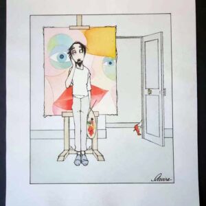 "Peintre et amour" - AVOINE - aquarelle sur papier - circa 1995 (taille totale 21 x 24 cm)