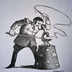 "Dresseur de microbes" - dessin Original inédit signée Claude Serre - circa 1985 (taille totale 21 x 29 cm)