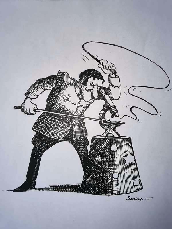 "Dresseur de microbes" - dessin Original inédit signée Claude Serre - circa 1985 (taille totale 21 x 29 cm)