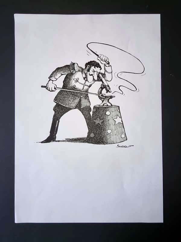 "Dresseur de microbes" - dessin Original inédit signée Claude Serre - circa 1985 (taille totale 21 x 29 cm) – Image 2