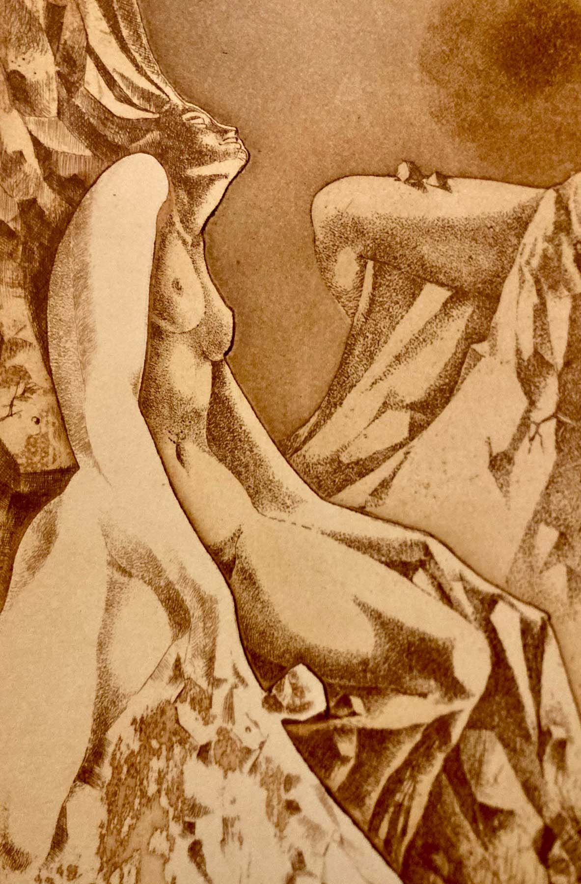 "Les MONTAGNES ENCHANTEES " de Claude Serre ( Circa 1975) Gravure originale, eau-forte et aqualinte, signée – Image 2