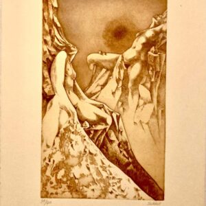 "Les MONTAGNES ENCHANTEES " de Claude Serre ( Circa 1975) Gravure originale, eau-forte et aqualinte, signée