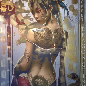 "DRAGON GEISHA 2026 " by YOROKOBI (XL Gold embellished edition) Hand numbered */5 60X80 cm -deluxe  EDITION 2026 Art paper 320 gr
