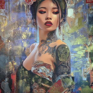 "GEISHA CITY OF LOVE " by YOROKOBI (XL Gold embellished edition) Hand numbered */3 60X80 cm -deluxe  EDITION 2026 Art paper 320 gr