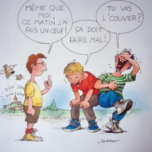 "OEUF DE PÂQUES" Planche Originale signée Claude Serre publiée en 1994 (taille totale 25 x 32 cm) dans " petit livre gourmant à l'usage des enfants" éditions Glénat