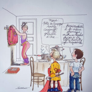 "MENU ENFANTS" Planche Originale signée Claude Serre publiée en 1994 (taille totale 25 x 32 cm) dans " petit livre gourmant à l'usage des enfants" éditions Glénat