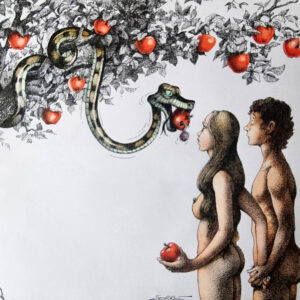 "ADAM ET EVE SIDA" Planche Originale signée Claude Serre  1991 (taille totale 33 x 26 cm) éditée dans album Médecine aux éditions Glénat