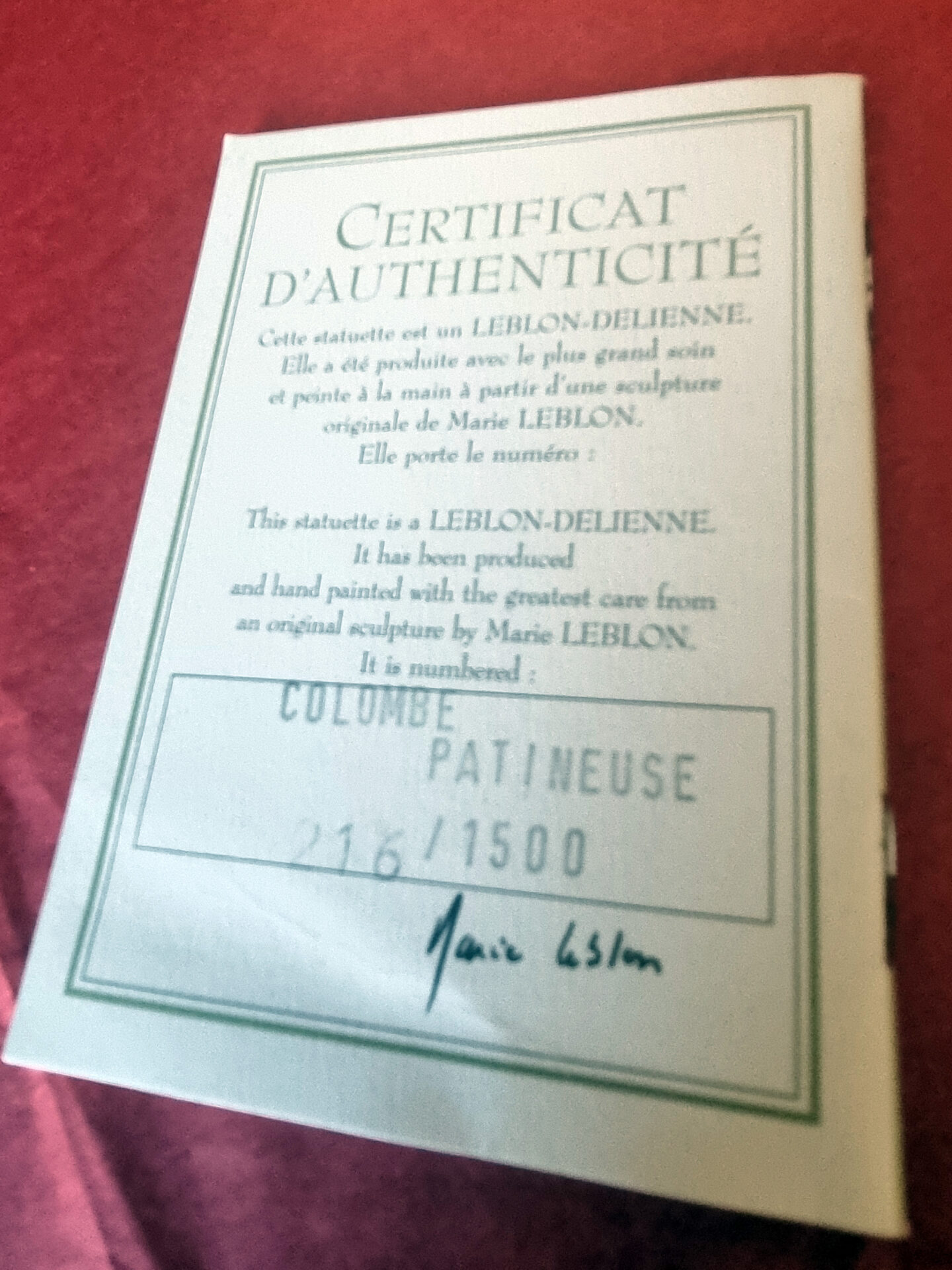 LEBLON DELIENNE Colombe patinage d'après Dany / figurine résine numérotée avec boite et certificat – Image 7