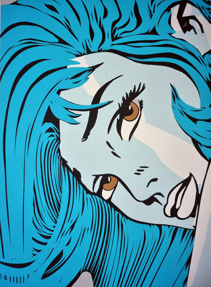 alien pin up Roy Lichtenstein vs Kuni by Tushikuni Originale Signed & numbered 5 ex edition 61 x 42 cm real pigment ink on art giclée 2023 detail 1