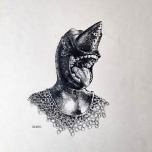"BOUCHE ARMURE" Planche Originale signée Claude Serre inédite 1965 (taille totale 21 x 27 cm)