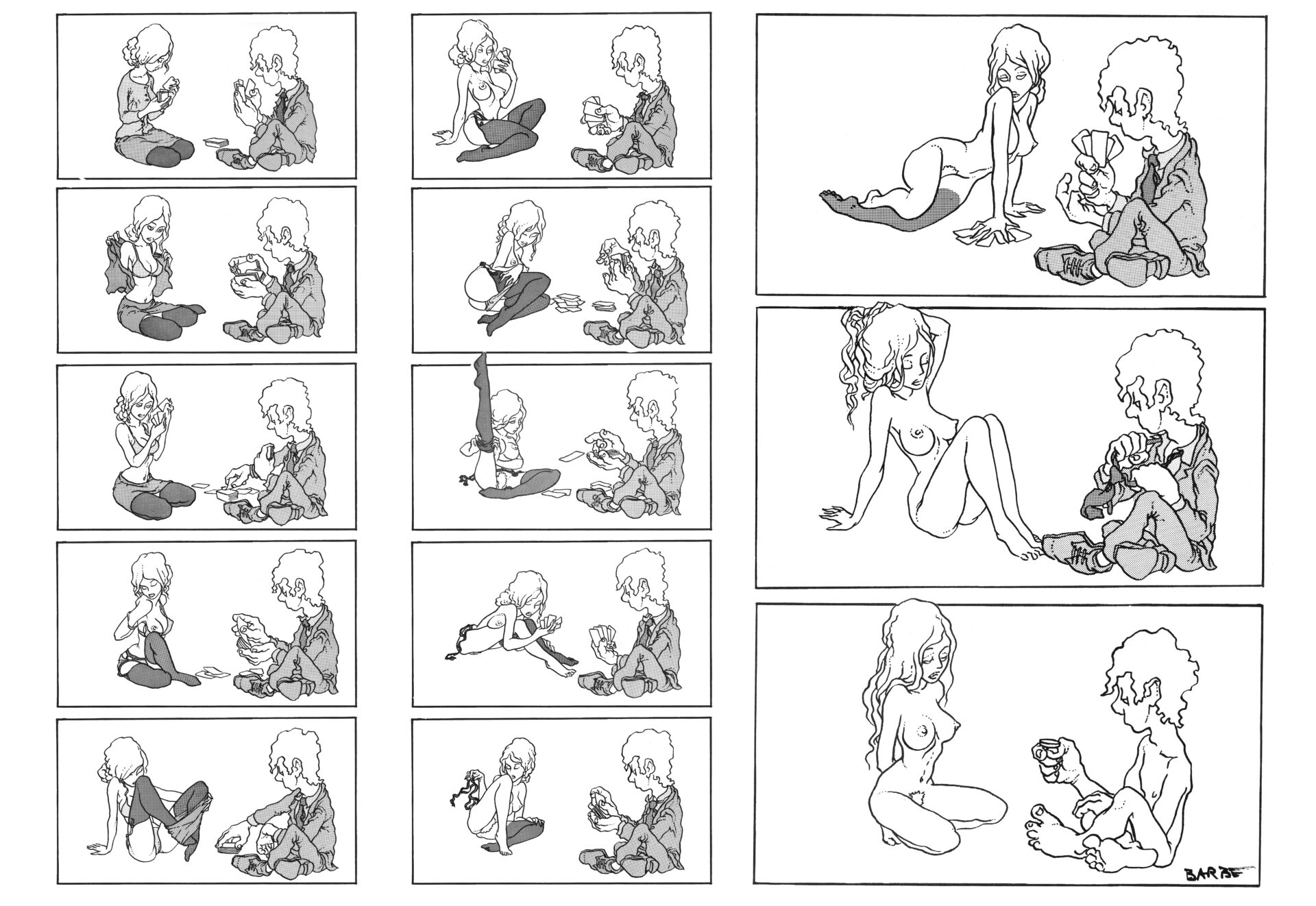 "STRIP POKER" Tirage sur papier d'art 1981 d'après un dessin e BARBE André François (1936-2014) 60 x 40 cm