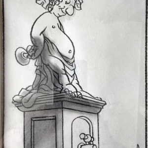 "Statue de Bacchus 2 " dessin original de BARBE André François (1936-2014) Fusain Dim totale encadré 24 x 16 cm paru dans album LE VIN aux editions Glénat 1981 Rare (Copie)