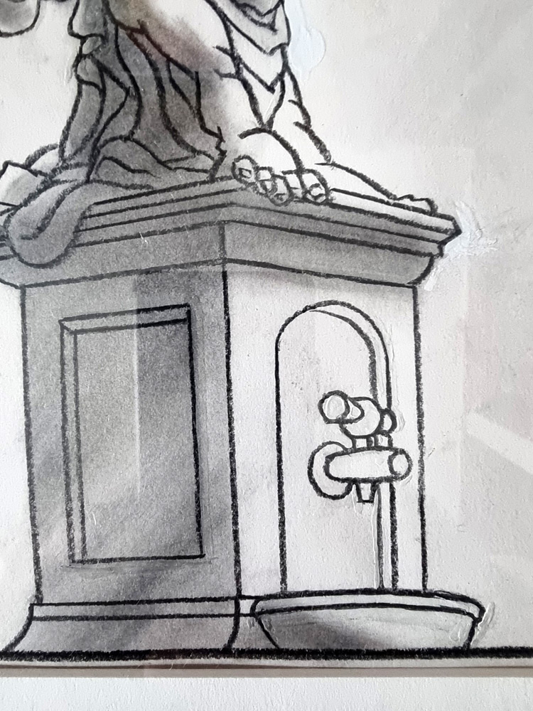 "Statue de Bacchus 2 " dessin original de BARBE André François (1936-2014) Fusain Dim totale encadré 24 x 16 cm paru dans album LE VIN aux editions Glénat 1981 Rare (Copie) – Image 3