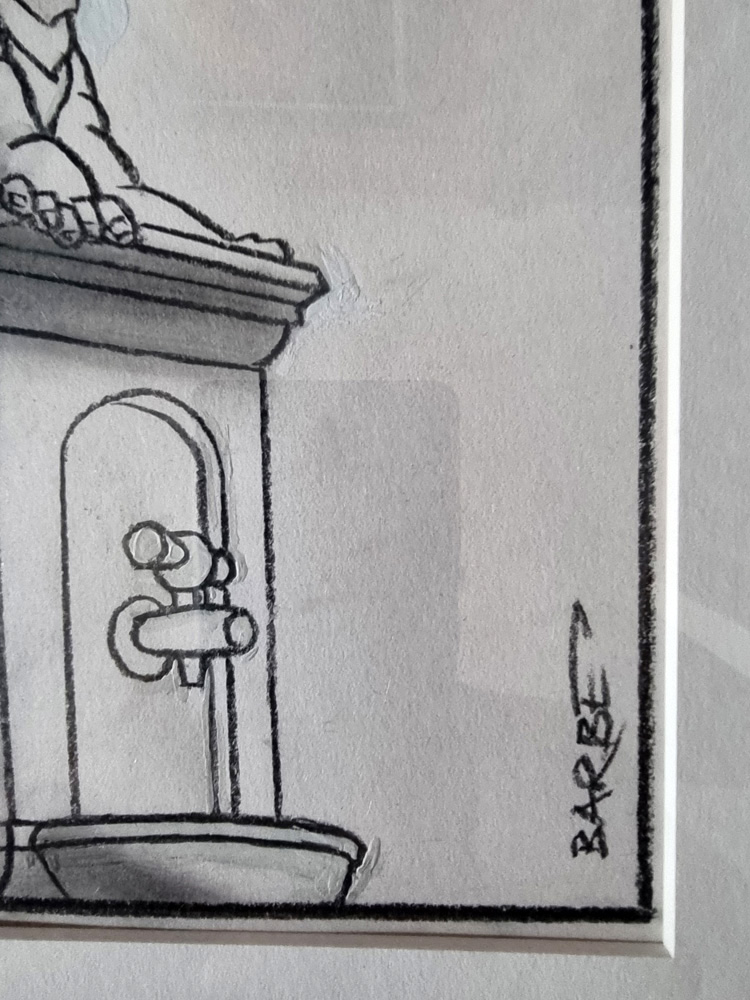 "Statue de Bacchus 2 " dessin original de BARBE André François (1936-2014) Fusain Dim totale encadré 24 x 16 cm paru dans album LE VIN aux editions Glénat 1981 Rare (Copie) – Image 4