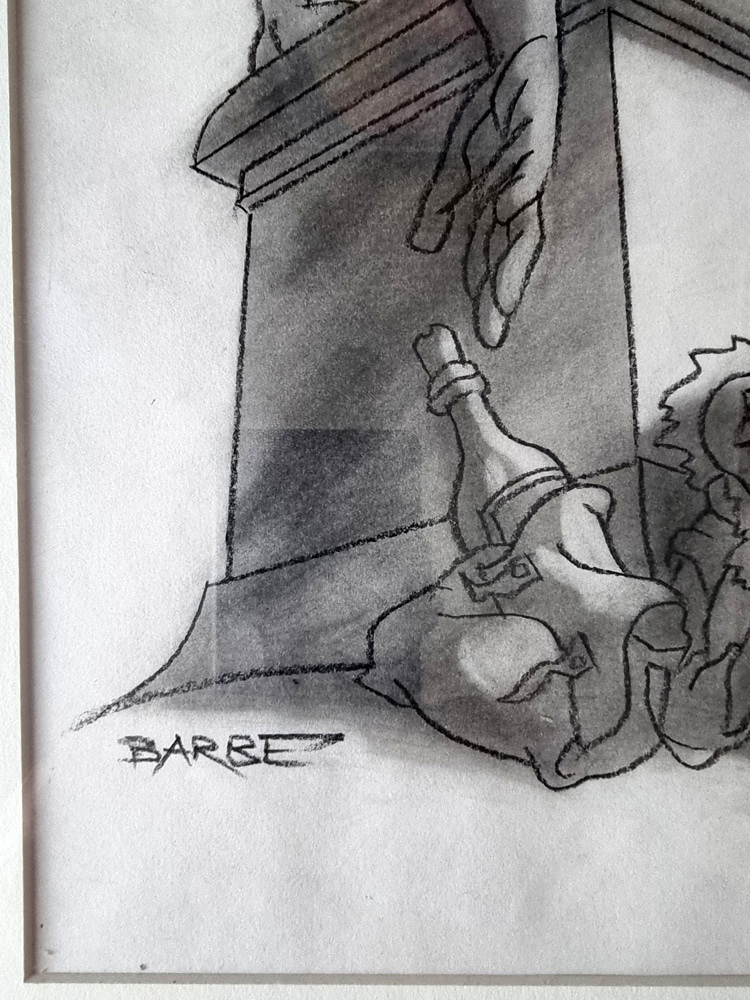 "Statue de Bacchus" dessin original de BARBE André François (1936-2014) Fusain Dim totale encadré 29 x 24 cm paru dans album LE VIN aux editions Glénat 1981 Rare – Image 4