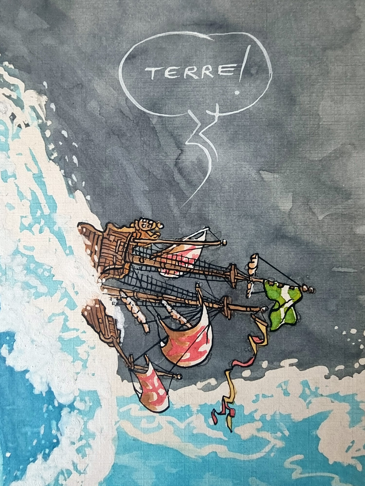 "TERRE" dessin original de BARBE André François (1936-2014) GRANDE aquarelle et encre papier Dim 30 x 40 cm 1990 Rare – Image 3