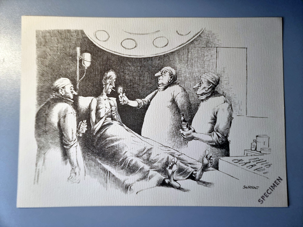 Bloc opératoire DERNIERE CIGARETTE SPECIMEN sérigraphie originale de Claude SERRE 1972 30 x 40 cm Tirée d'un coffret origianl editions gésivaudant 2
